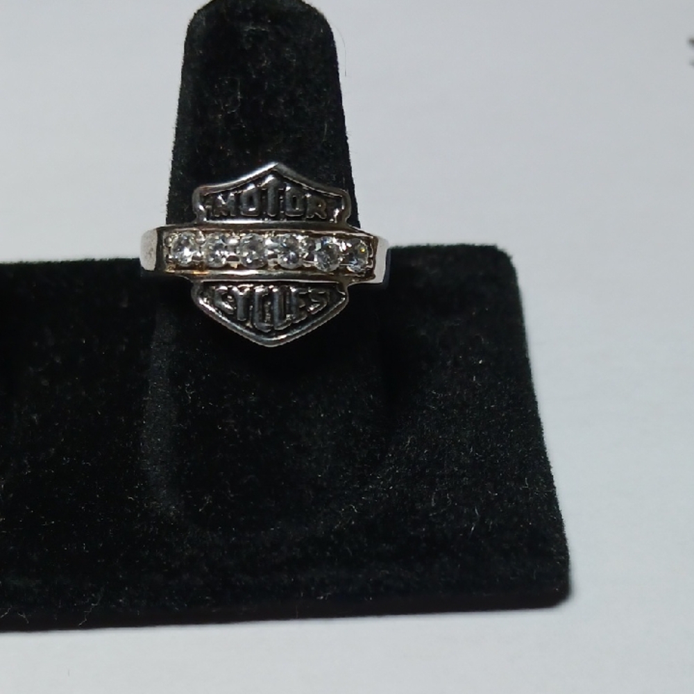 Sterling Silver Crystals Harley Davidson Ring Sz. 7